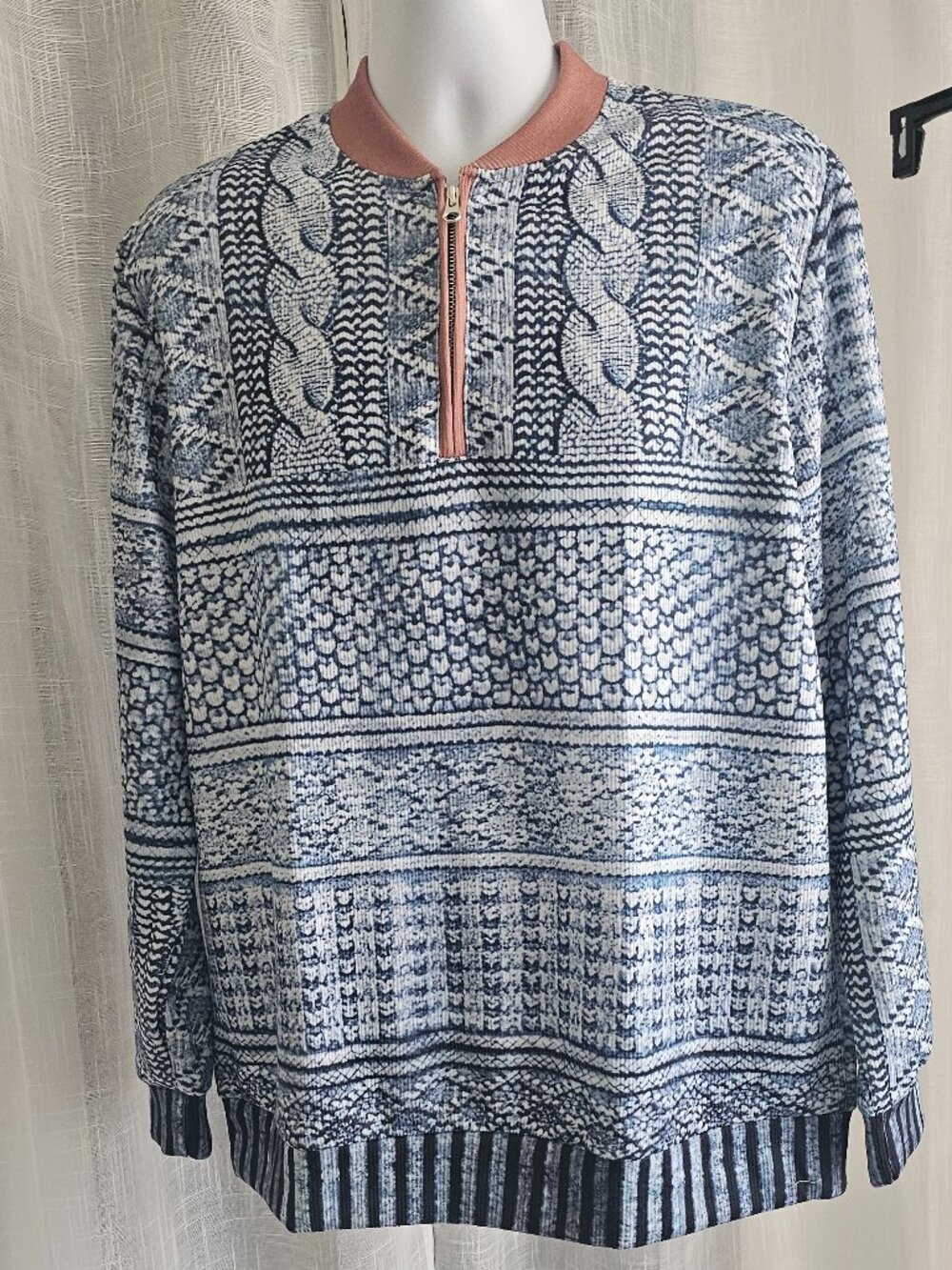 Royaura Men's Casual Stand Collar Sweater Quarter Zip Pullover Knitwear Blue Si